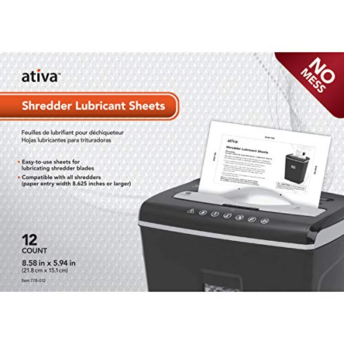 Ativa Shredder Lubricant Sheets, Pack of 12