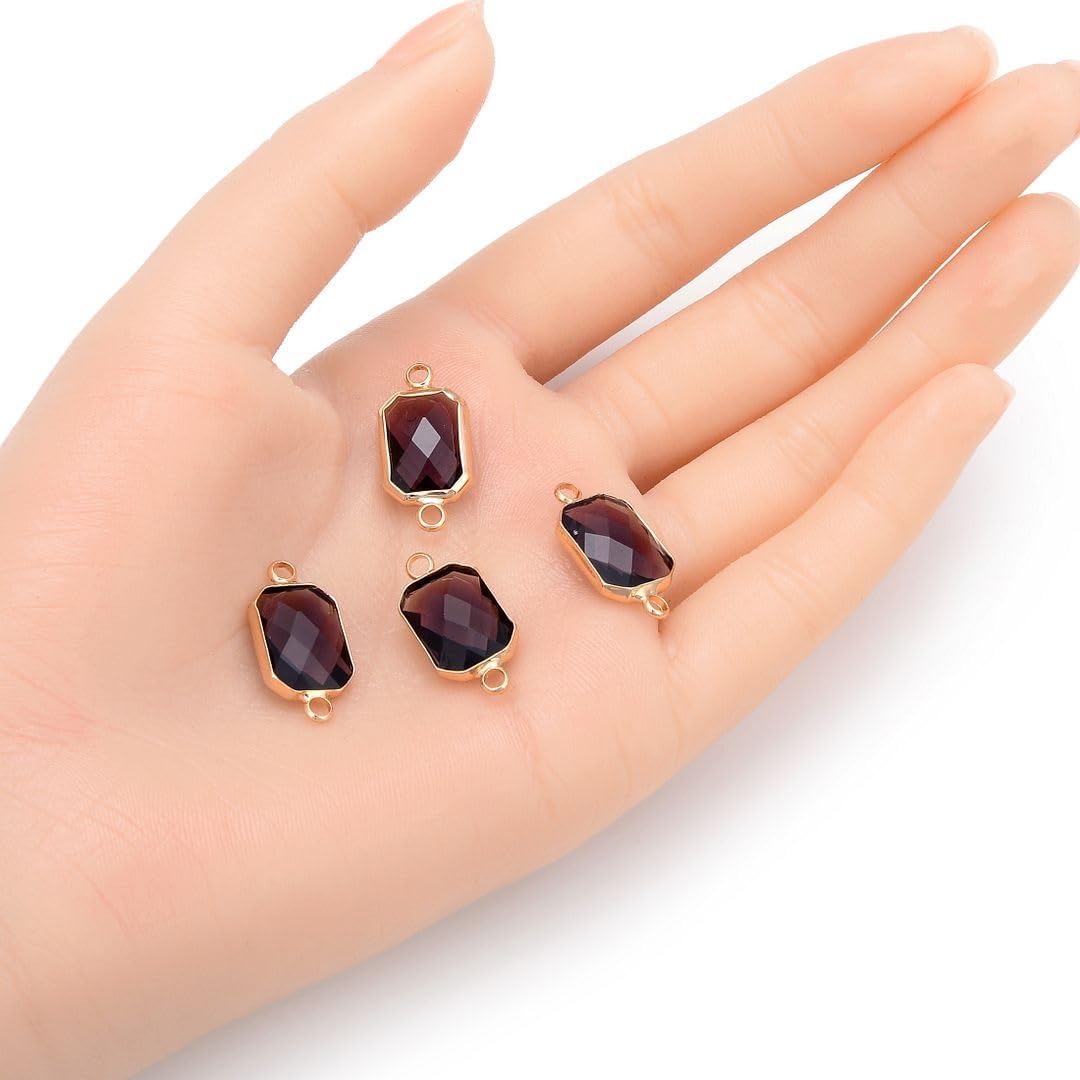 Adabele 30pcs Grade A February Amethyst Purple Birthstone Connector Rectangle Radiant Cut Link 14mm 18K Yellow Gold Plated Crystal Rhinestone Bead for DIY Craft Jewelry Making CCP12-G2