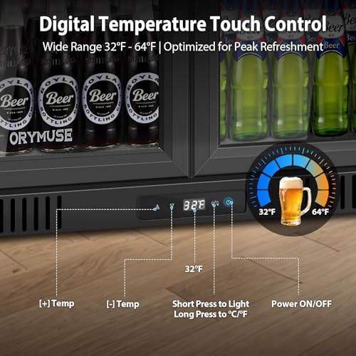 Image of ORYMUSE 36 Inch Commercial Back Bar Cooler with 2 Glass Doors, 7.2 Cu.Ft Under Counter Beverage Refrigerator with Safety Lock and LED Light for Bar, Restaurant and Home, Black