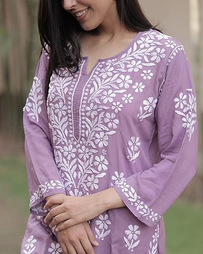 women39s kurta set embroidered chikankari kurta with pant ethnic indian wear- lucknow chikankari