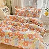 Super Warm and Soft Four-Piece Milk Velvet Coral Fleece Fresh Girl Style Thermal Sheet Duvet Cover F