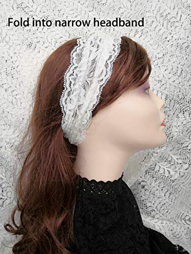 Stretch Lace Headbands For Women Wide Lace Turban Headbands For Women Lace Yoga Headbands Lace Headwrap (Ivory) #TOP2