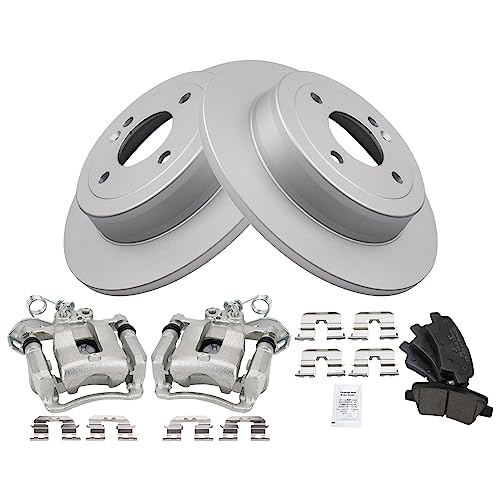 Image of TRQ Rear Brake Pad and Rotor Set Ceramic Solid G Coated Rotors Calipers | For 2012-2016 Kia Rio