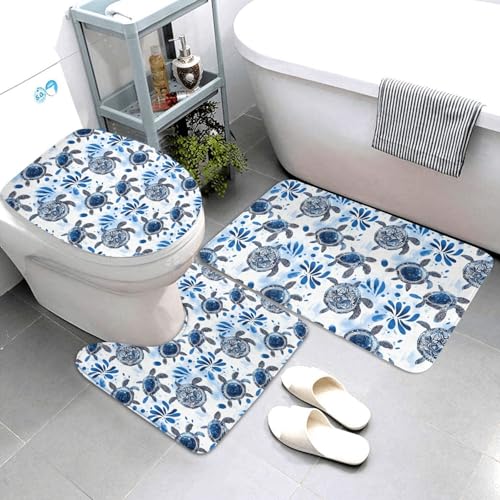 Tapis de bain lavable en machine ensemble 3 pièces bleu - 2