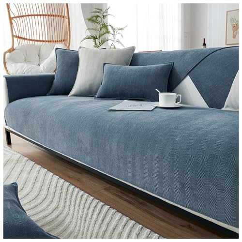 NUODWELL Herringbone Chenille Sofa Cover 1/2/3/4 Seater, Furniture Protector Couch Cover Universal Non-Slip L Shape Couch Cover Quilted Corner Slipcovers for Living Room (Grey Blue, 110 * 240cm)