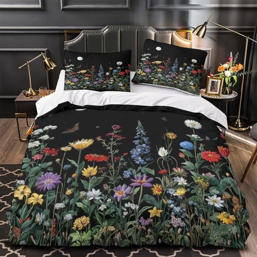 Housse de couette fleurs 3D抗皱免烫单人被套140x200cm微纤维隐形拉链床品