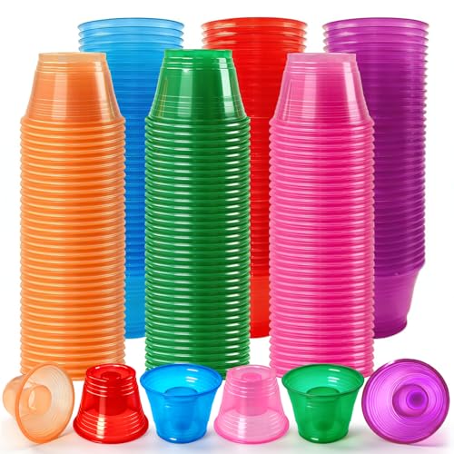 HOME BREEZE 300 Pack Disposable Bomber Cups Color Plastic Jager Bomber Shot Glasses Highly Durable and Reusable Double Shot Cups Perfect for Shots for Wedding Party Easter St. Patricks Day