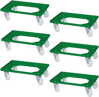 6 rodillos logísticos para contenedor europeo, 615 x 415 x 175 mm, ruedas de plástico blancas, color verde