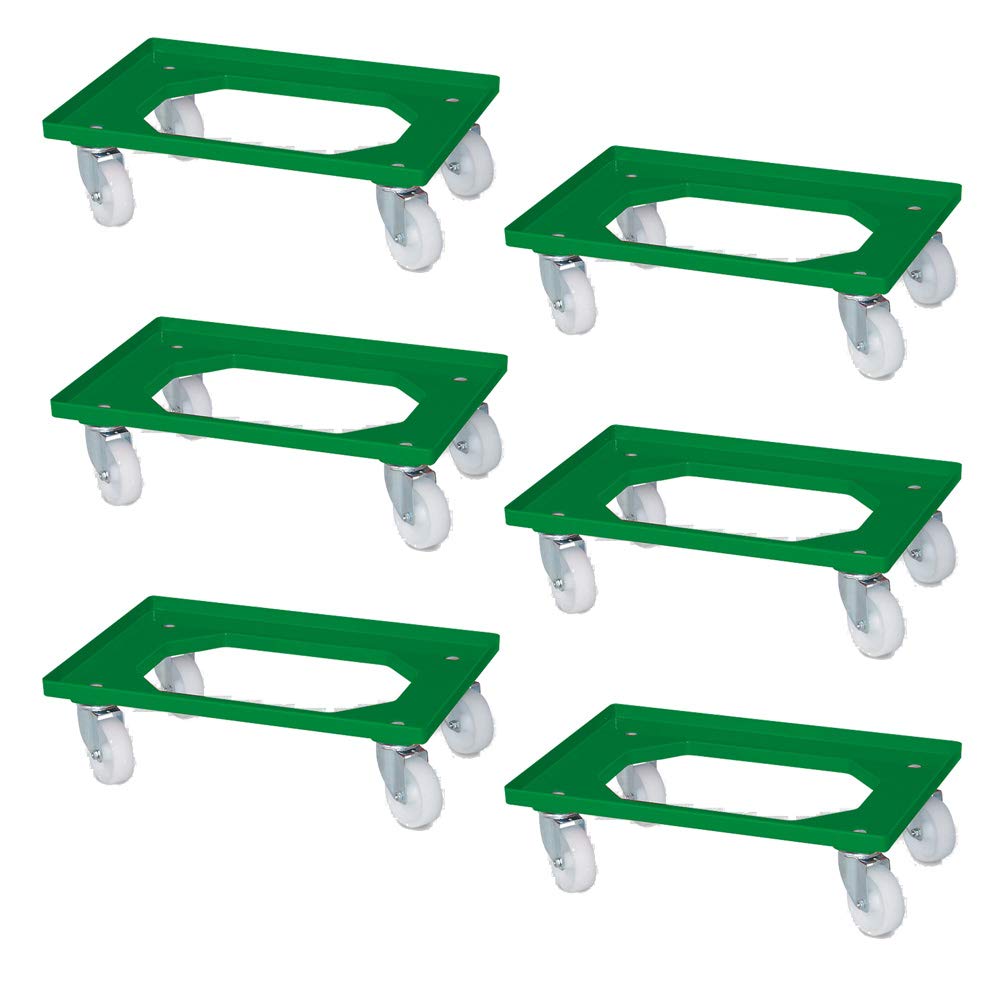 6 rodillos logísticos para contenedor europeo, 615 x 415 x 175 mm, ruedas de plástico blancas, color verde