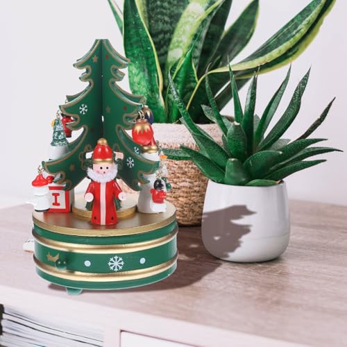 Cabilock Christmas Tree Music Box Decoration Desktop Christmas Wooden Musical Box Figurine with Snowman Rotating Wind Up Wooden Melody Box Ornaments for Holiday Festival - Image 2