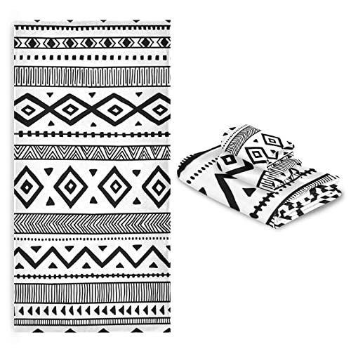 Hatesah Bath Towels Set Soft Highly Absorbent Black White Native American Tribal Aztec Ethnic Boho Style Towel Set 3 Piece,1 Bath Towel,1 Hand Towel,1 Washcloth,Luxury Towels For Bathroom,Spa,Hotel #TOP6