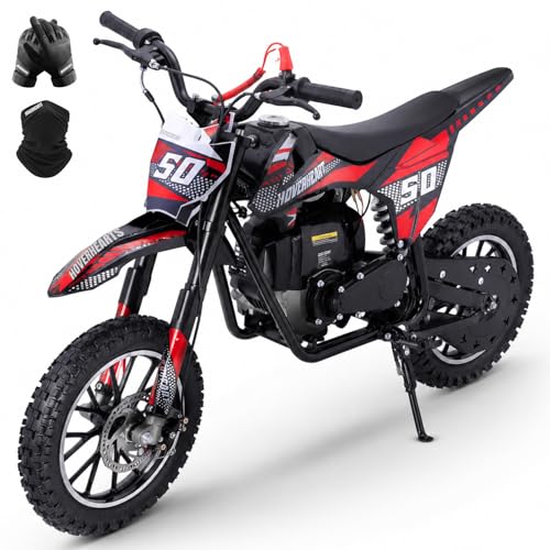 HOVER HEART Gas Dirt Bike, Kids Dirt Bike, 39cc 4-Stroke Gas Powered Kids Motorcycle with Mountain Tire, Suspensions, 19Mph Disc Brakes Mini Bike, NO Oil Mix Required (RED)