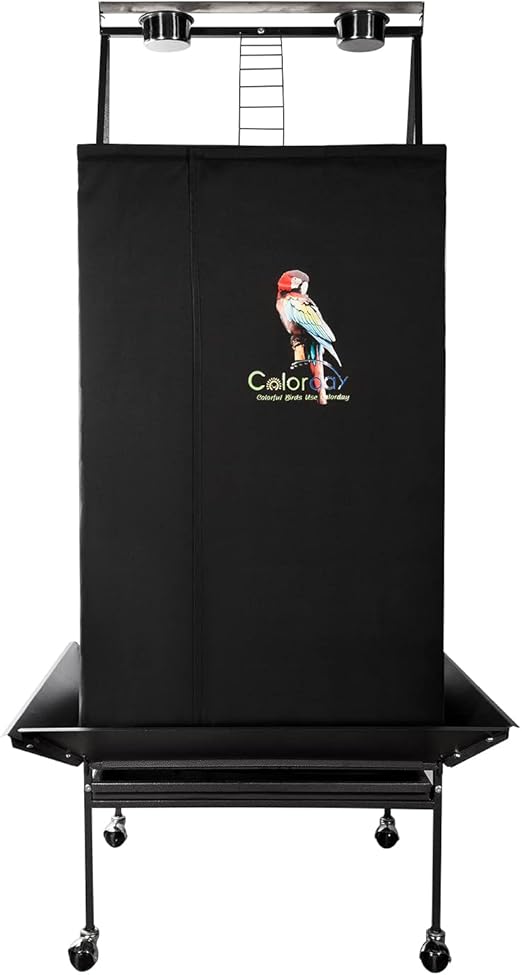Colorday Good Night Bird Cage Cover for Large Bird Cage with Play Top (Patented), Black 68"