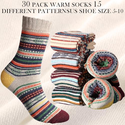 Vabean 30 Pairs Women's Wool Socks Thick Women Vintage Warm Comfortable Socks for Festival Gifts3