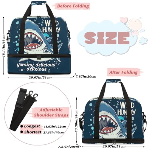 Large Weekender Overnight Bags Animal Cartoon Shark Cute Travel Duffel Bag for Women Men Gym Bag With Shoe Compartment Foldie Travel Tote Bag Carry On Personal Item Bag for Travel Gym Sports2
