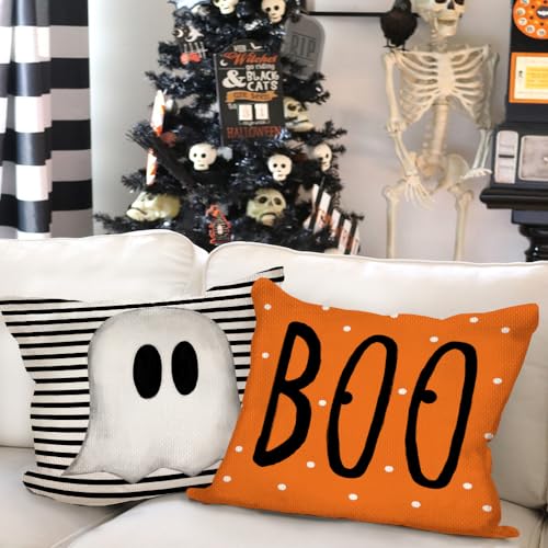 GEEORY Halloween Pillow Covers Set of 4 - Spooky Ghost & Black Cat Decor - Image 4