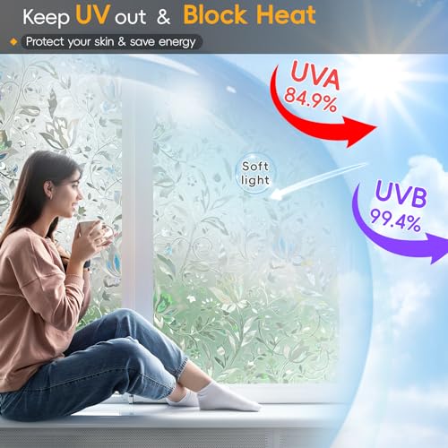 Image of Dwersty Frosted Glass Window Privacy Film Decorative, Bathroom Window Privacy Film for Glass Windows Cover, Static Cling, Removable, Reusable, Anti-UV, Anti-Glare, 17.5 inch by 78.74 inch
