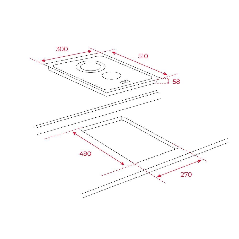 TEKA Placa Vitrocerámica 30 cm, 2 Zonas de Cocción, Touch Control, Bloqueo Seguridad, Indicador Calor Residual, Fast-Click, TZC 32320 TTC