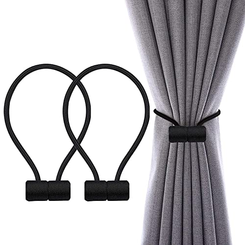 VEGCOO Magnetische Vorhang Raffhalter Schwarz 2 Stück, Vorhang Raffhalter Schnallen Holdbacks Halter Haken Clip für Zuhause Schlafzimmer Büro Dekorativer Vorhang (Schwarz)