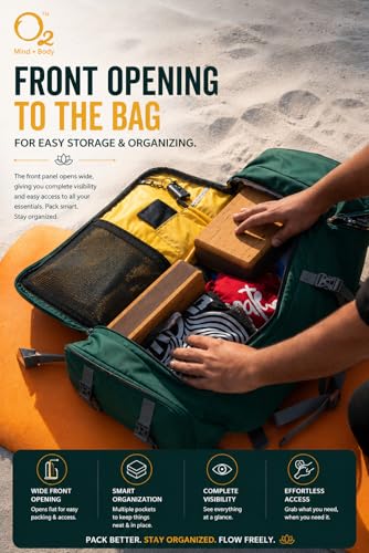 Image of O2 Travel Backpack | MATT Pack Bag 40L-50L Yoga Accessories Bag for Men & Women | Fits Regular & Extra Long Yoga Mats | Water Resistant with Laptop Compartment | for Trekking, Trip, Camping