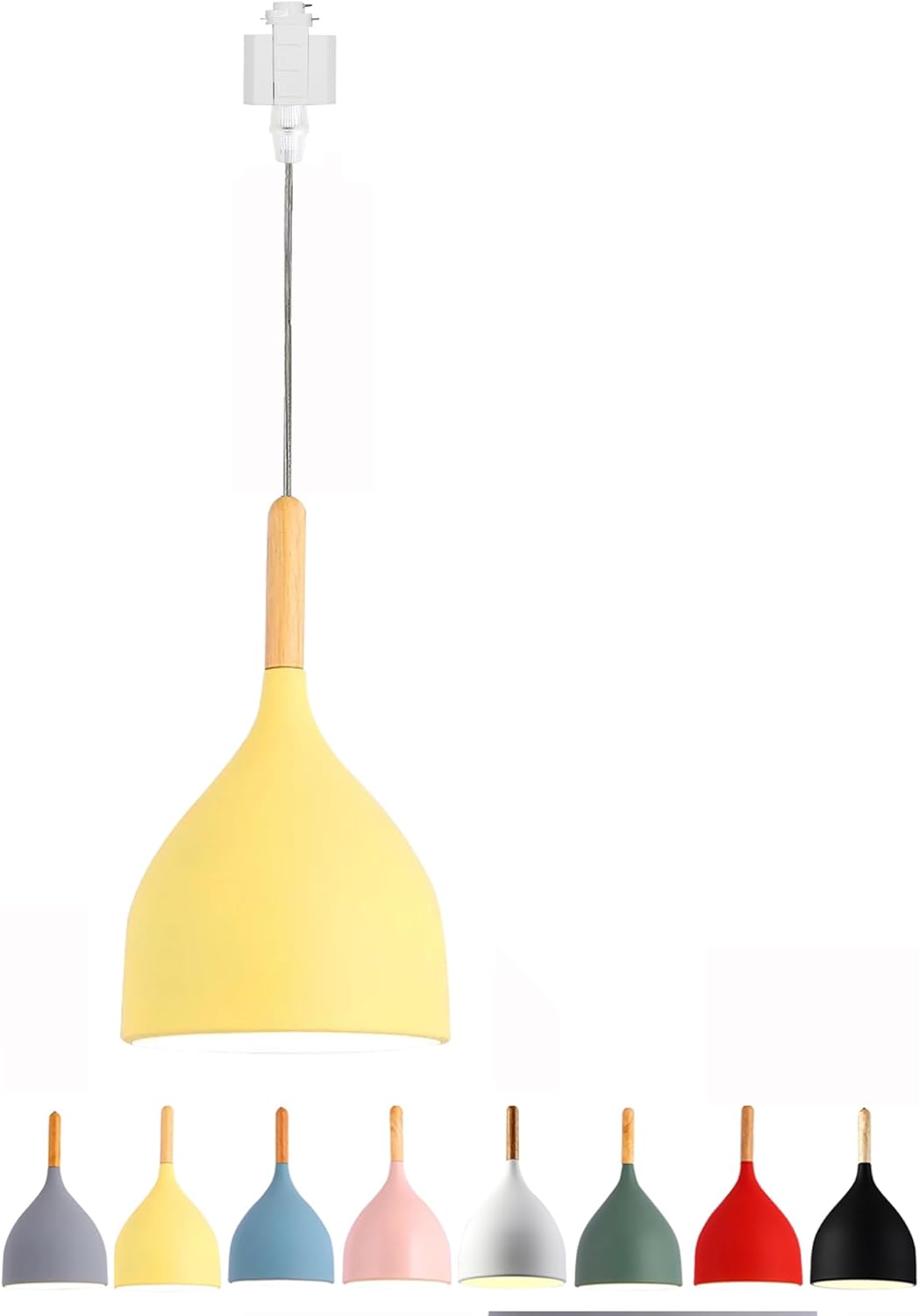H-Type Track Pendant Light with 3.2 ft Cord Wood Socket Macarons Yellow Al Shade Nordic Style Industrial Factory Dimmable Pendant Lamp Track Lighting for Kitchen Island