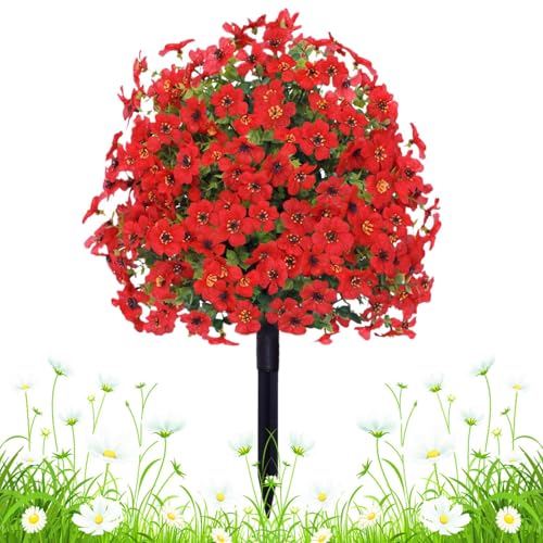 Arbustos Artificiales | Setos Artificiales | Plantas de Esferas Violetas Resistentes a la Intemperie y UV 58cm Realistas para Jardín Trasero, Bodas, Porche, Cementerio o Terraza