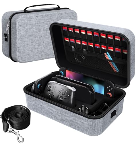 ivoler Funda para Nintendo Switch 2, Protectora Dura de Lujo para Interruptor portátil, Estuche para la Consola Nintendo Switch 2, y Otros Accesorios Contiene 20 Cartuchos de Juego-Gris