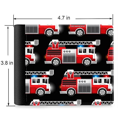 (Fire Engine, Fire Truck Pattern Front Pocket Slim Bifold Leather Wallet RFID Blocking with ID Window for Men2