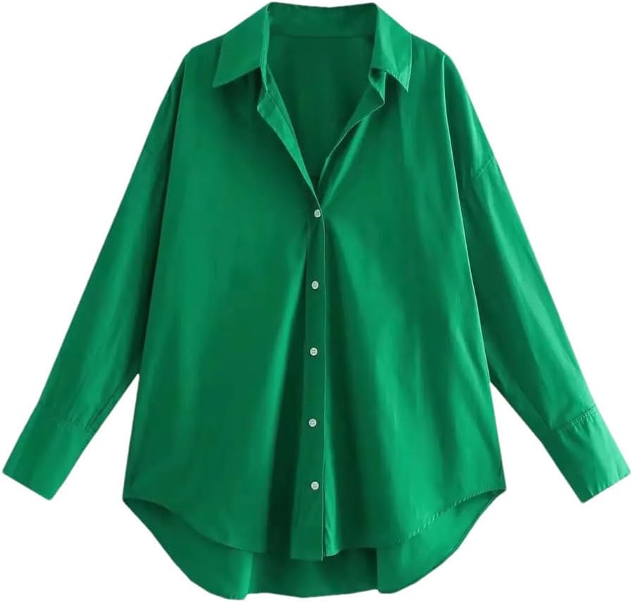 Women's Long Sleeve Button Shirt Solid Color Lapel Loose Blouses Formal Office Work Business Casual Tops