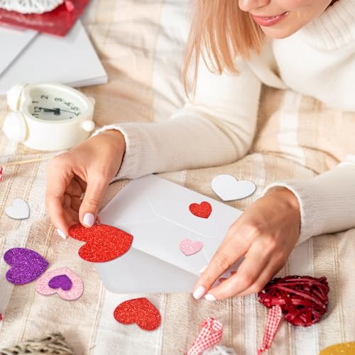 Image of 400 Pieces Heart Shaped Glitter Foam Stickers - Assorted Red, Purple, Pink, and White Colors in 3 Sizes, Self-Adhesive for Kids Crafts, Valentine's Day Decorations, Wedding Party Favors Supplies
