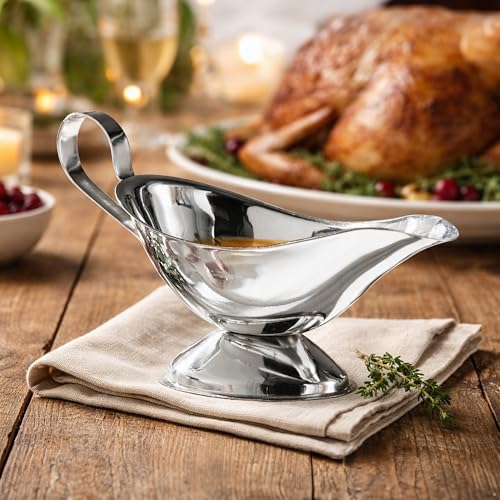 Premier Housewares Stainless Steel Gravy Boat | Vintage Charm with Modern Durability | 230 ml Pouring Jug with Easy-Grip Handle for Gravy and Dressing - Image 6
