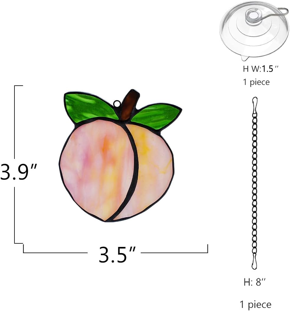 Peach Decor Stained Glass Window Hangings,Peach Themed Decor Gifts for Women Girls Mom,Peach Stained Glass Suncatcher for Window for Bathroom Bedroom Living Room Kitchen, Pink