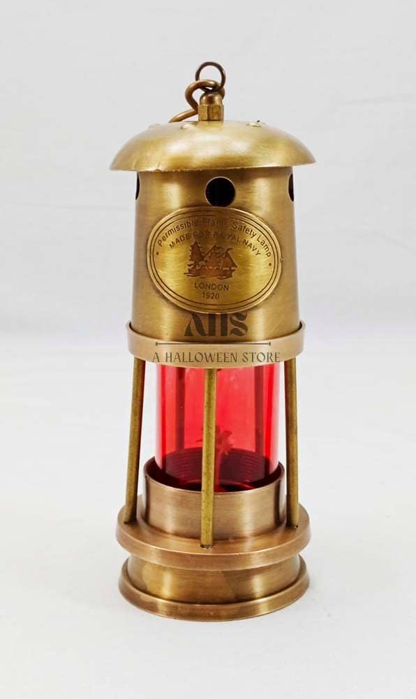 A Halloween Store Nautical Square Lantern for Home and Office Décor Antique Shiny Look Miner Lantern Handcrafted Unique Designer Oil Lamp