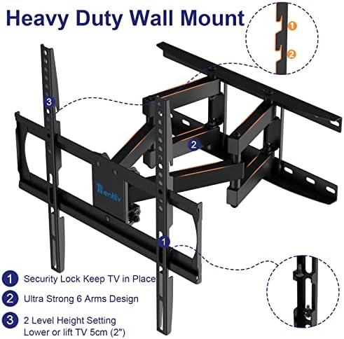 Rentliv TV Wall Bracket Swivel Tilt Extend, Ultra Strong Double Arms TV Mount Bracket for 26-55 Inch Flat and Curved TVs Up to 45kg, Max VESA 400x400mm TV Wall Mount