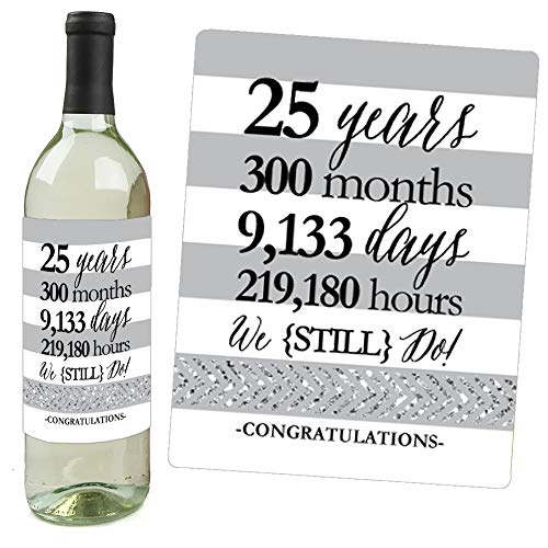 Étiquettes bouteille de vin 25e anniversaire de mariage décor de table - 2