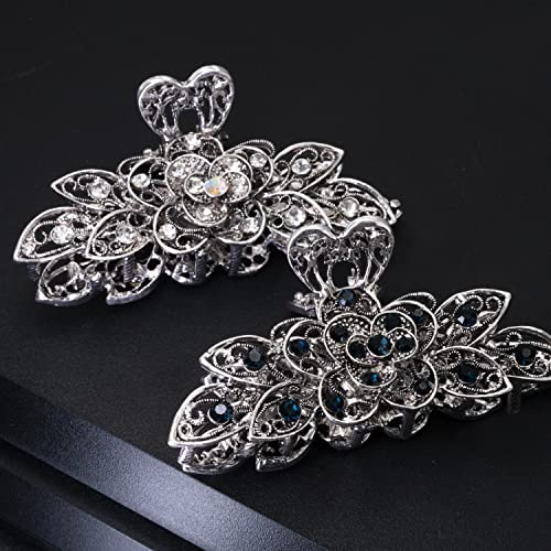 Linxuxie Large Claw Hair Clips 2Pcs For Women And Girls Metal Retro Style With Sparkly Glitter Rhinestones Banana Jaw Hair Clamps Strong Hold Nonslip Hair Accessories #TOP1