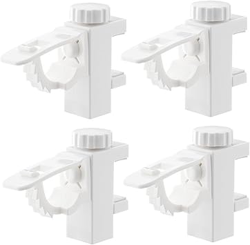 4PCS No Drill Curtain Rod Brackets, Adjustable Clamp, Plastic, White, 360 Rotating, Nonslip, Clamp Mount, Perfect for Cabinets, Bookcases, Offices