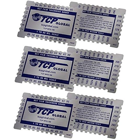 TCP Global Wet Film Thickness Gauge Comb, 1-80 Mil Scale, Step and notched for Paints Resins (Pack of 3) Cover