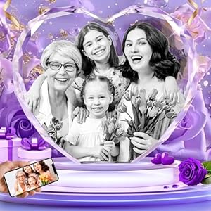 Personalized 3D Crystal Photo Mothers Day Gift for Mom, Women, Wife, Her, Husband, Men, Dad, Engraved 3D Photo Crystal with Gift Box, Customized Anniversary Couples Gift Idea