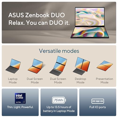 ASUS Zenbook Duo Dual 14" OLED 3K 120Hz Touchscreen Laptop Intel Core Ultra 7 255H 32GB RAM 1TB SSD Inkwell Gray by ASUS - Image 2