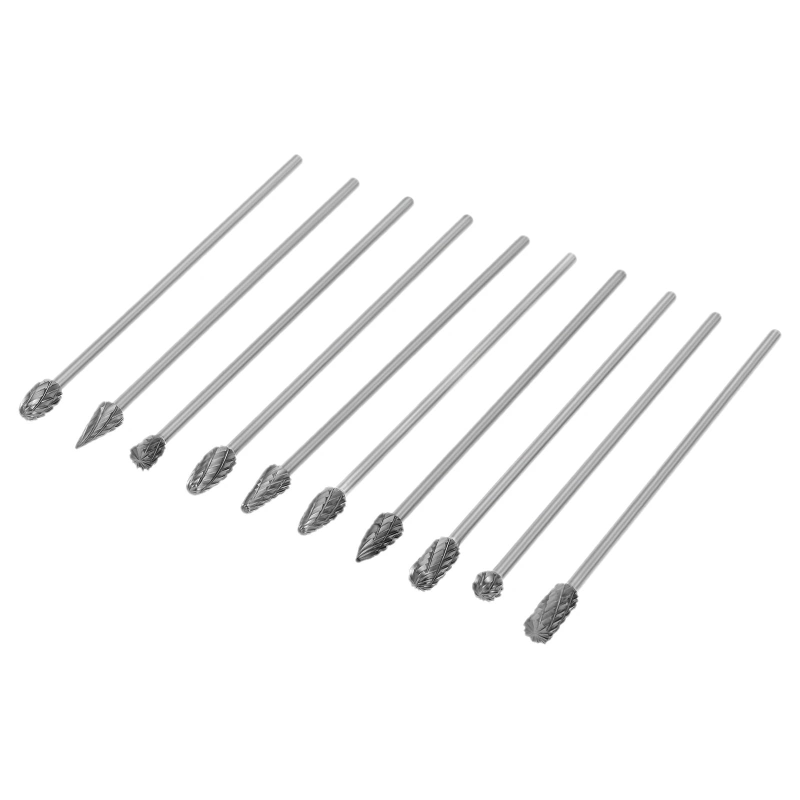 Set di frese rotanti in metallo duro da 10 pezzi, doppio taglio, punte intaglio in acciaio con gambo 1/8 "per la perforazione della lavorazione del legno, lucidatura, incisione