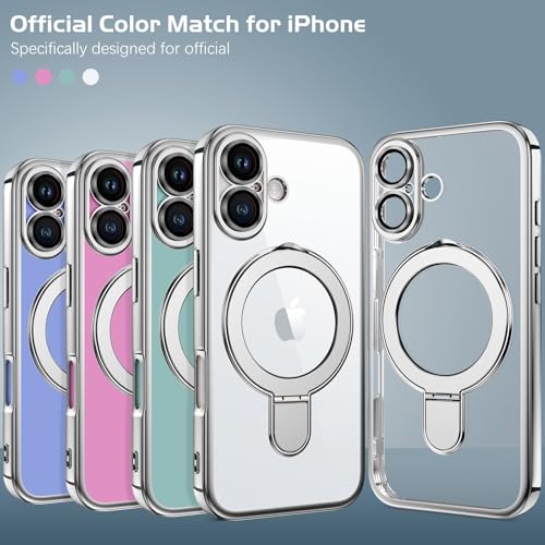 GUAGUA for iPhone 16 Case with Stand, Magnetic Clear Plating Edge iPhone 16 Cases Invisible Foldable Ring Holder Slim Shockproof Protective Kickstand Case for iPhone 16 6.1 inch, Silver by GUAGUA - Used condition - Image 4