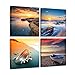 Pyradecor Sunset Bridge – 5 Pannelli Su Tela HD, Quadro Moderno Mare Per Soggiorno, Ufficio, 30x40/60/80 Cm - 2