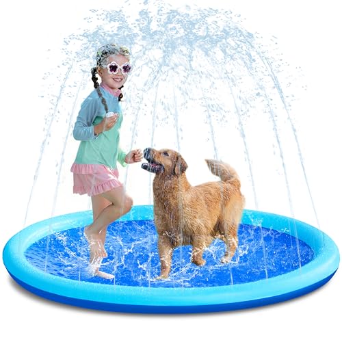 SLOOSH 60" Non-Slip Splash Pad Sprinkler - Outdoor Water Toys Play Mat for Toddlers Kids Dogs, Outside Thickened Sprinkler Pool Party Durable Backyard Fountain for Girls Boys Pets (60in, Blue)