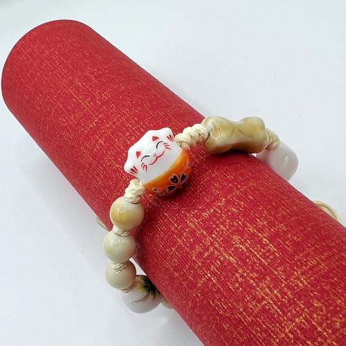 Handmade Braided Rope Ceramic Beads Cute Lucky Cat Bracelet, Cute Cat Bracelet, Maneki Neko Bracelet3