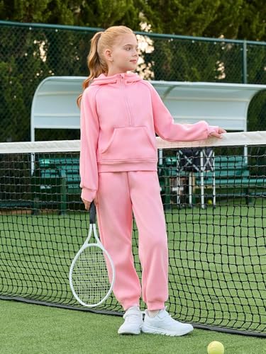 Sweat à capuche pour filles ensemble 2 pièces polaire demi-zip