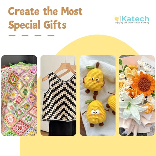 Image of Katech Cotton Yarn for Crocheting-55% Cotton 45% Acrylic-#3 DK (Light)-Super Soft Milk Cotton Yarn-Great Crochet and Knitting Starter Kit for Colorful Craft(Yellow)