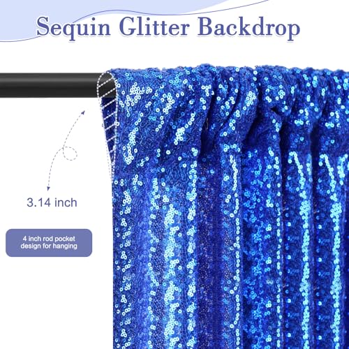 TRLYC Royal Blue Sequin Backdrop Curtain - 2 Panels 2x8ft Glitter Blue Sequin Backdrop Sparkly Curtainsfor Party Wedding Birthday Christmas Halloween Background Decoration - Thumbnail 2