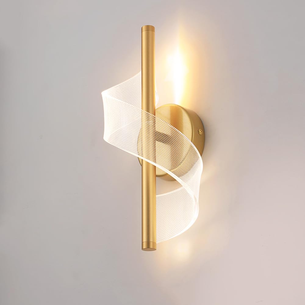 Granestner LED Acrylic Wall Sconce 8W - 3 Color Modes for Indoor Use Elegant Lamp for Bedroom, Corridor, Stairs, and Bathroom(Gold)