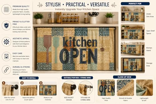 Image of Barebeauty Premium Printed Kitchen Sink Curtain | Kitchen Under Sink Curtain | Decorative Cabinet Cover | Washable & Dustproof | Modern Curtain (2, Design-12)